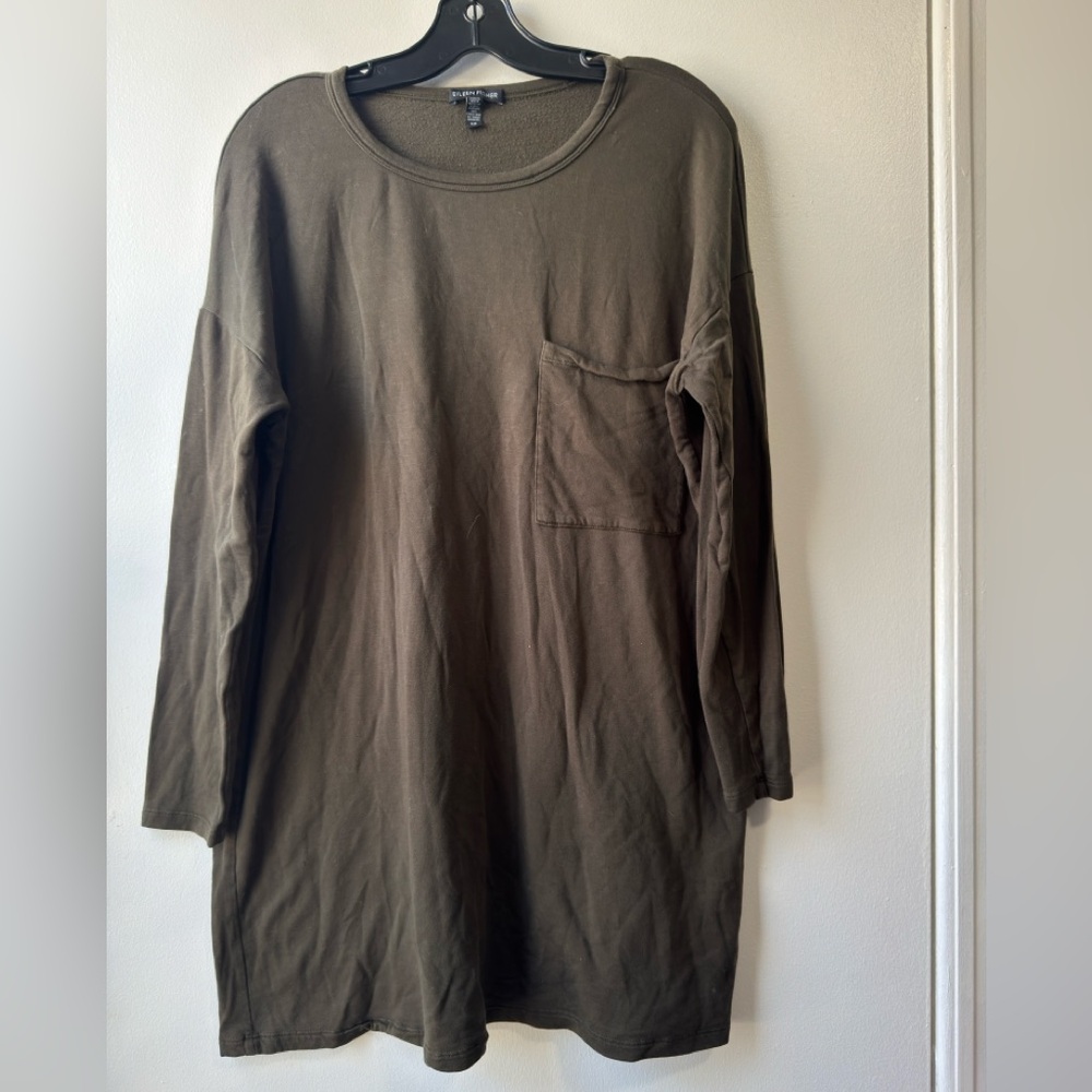 Eileen Fisher Stretch Tencel Fleece Casual Olive Green Long Sleeve Top Sz S